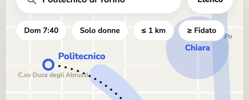 Community Ride — trust-first carpooling screen with community vouches and route overlap