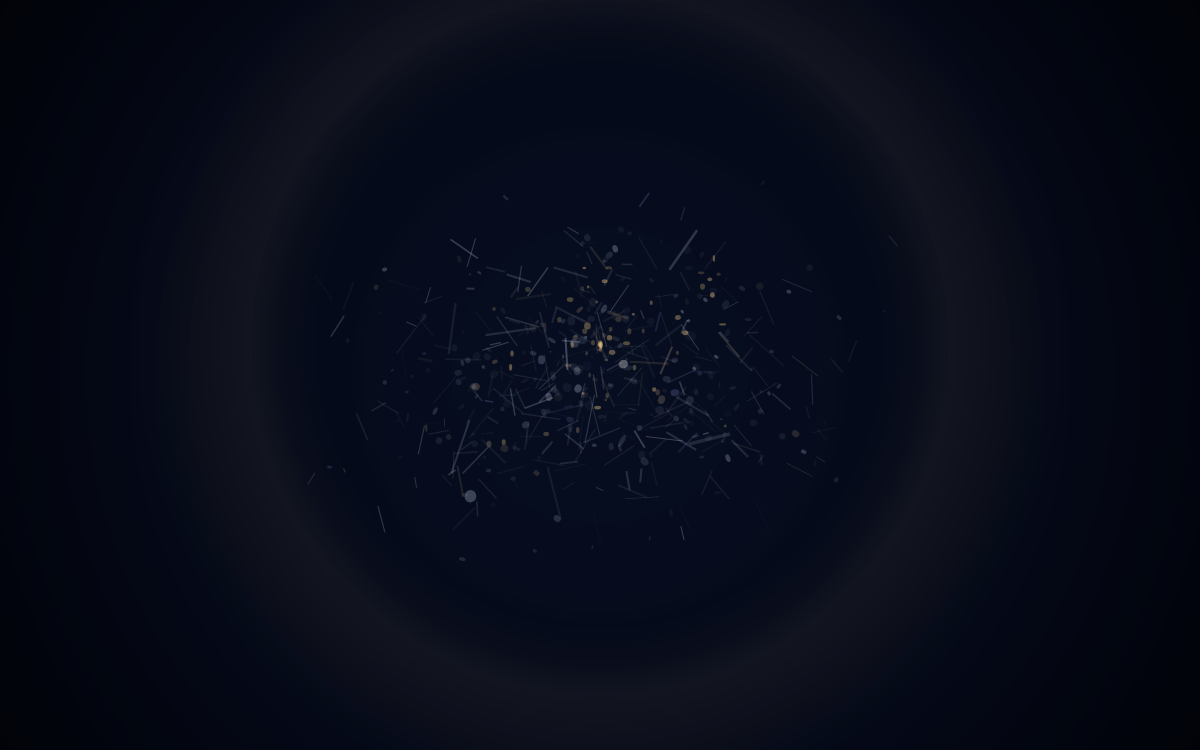 Press-Sense — Observatory mode: dark navy field with circular vignette, gold and silver fragments clustered at centre