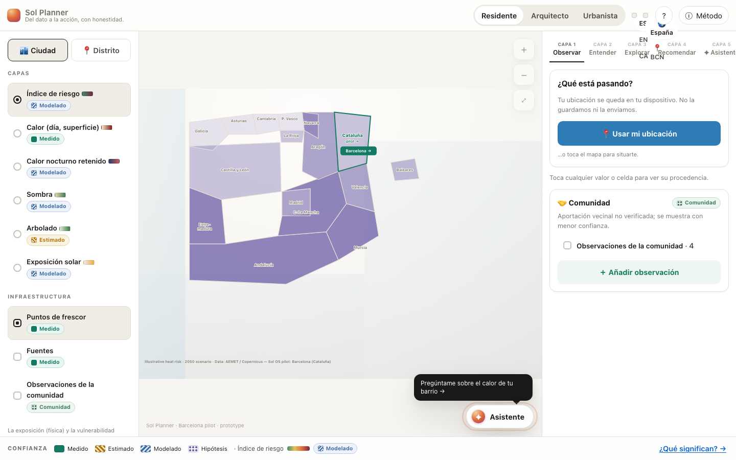 Sol OS — Barcelona heat intelligence platform overview map